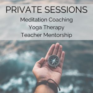 Flyer for meditation coaching sessions, with image of a hand holding a compass.