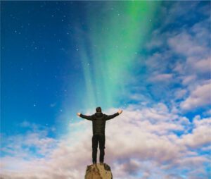 Image of a person seeing an amazing view, illustrating that awe is good for us.