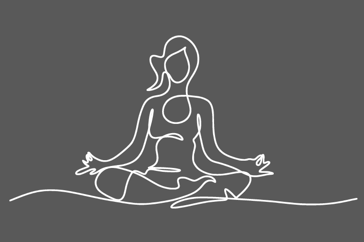 Drawing of a person seated in meditation, thinking about a mindful movement class vs. yoga class.
