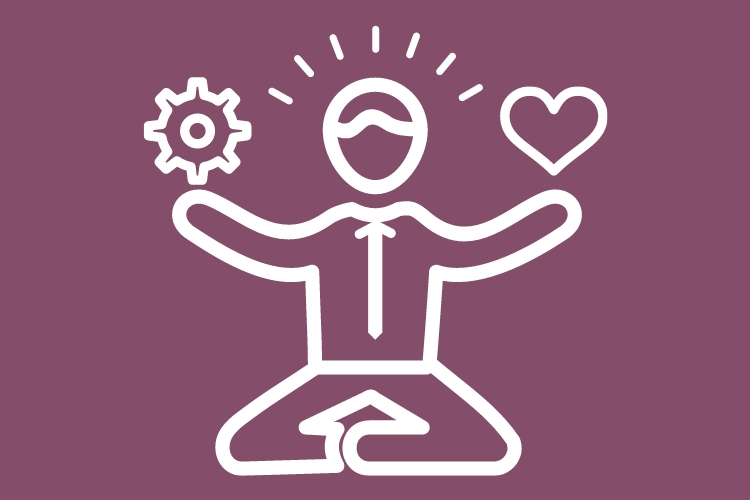 Drawing of a person holding a gear and a heart, demonstrating their Mindfulness Skills.