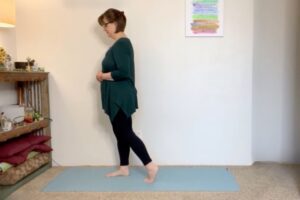 Addie deHilster doing a walking meditation practice as an episode of the Moved To Meditate Podcast.