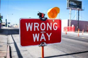 The mindfulness myths, represented by a "wrong way" street sign.