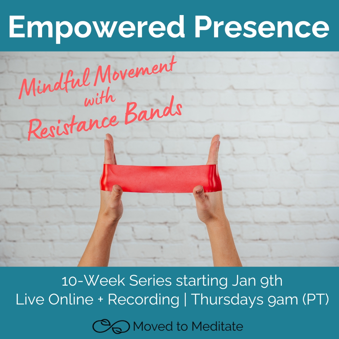 Hands doing a Mindful Movement with resistance bands in this online class.