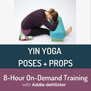 Addie deHilster demonstrating Yin Yoga Poses with props for the online training.