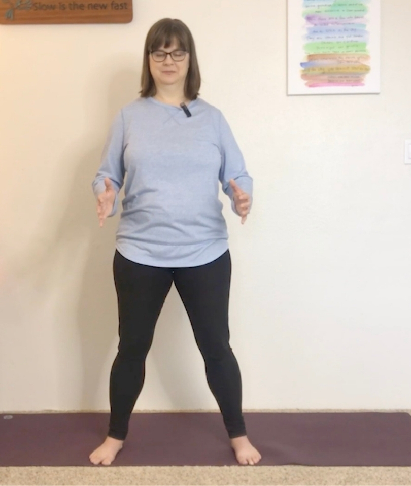 Addie deHilster teaching Qigong online at her home in Vancouver, WA.