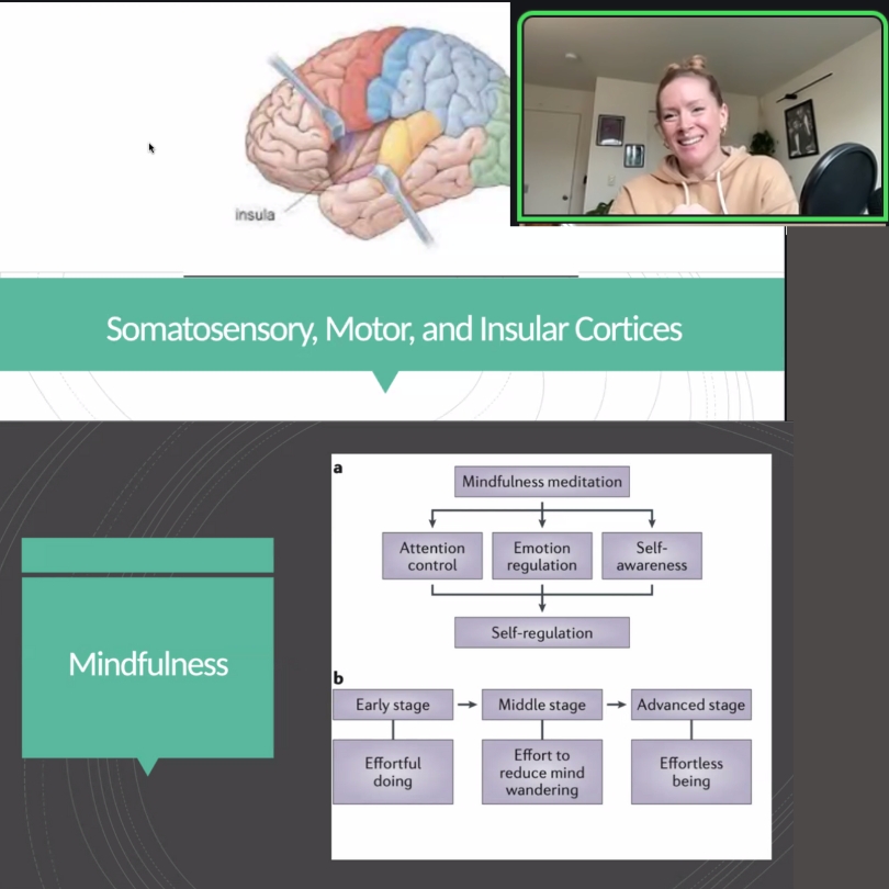 Guest presenter Jessica Patching-Bunch teaching the neuroscience of mindfulness in the mindful movement teacher training online.