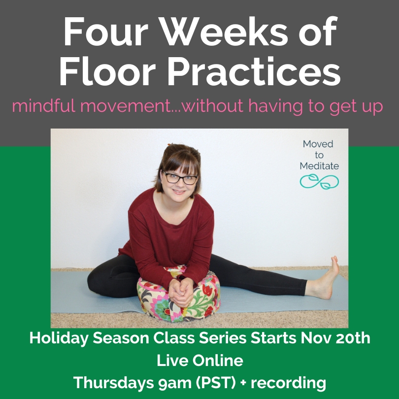 Image of a person doing mindful movement at home, along with text about the class series.