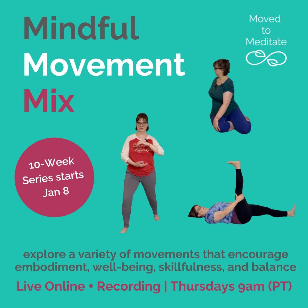 mindful-movement-online-classes-2026 Images of Addie doing a mix of mindful movements for the online class series.